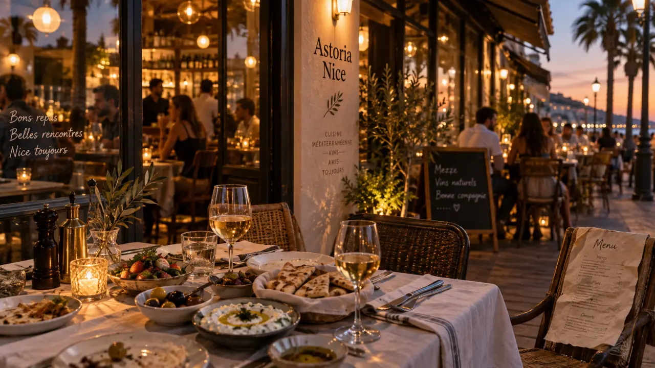 Astoria nice restaurants : terrasse au golden hour