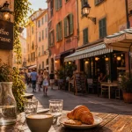 Café nice sur terrasse au Vieux Nice, au soleil de fin d’après-midi