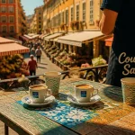 Café vieux Nice sur le Cours Saleya, tasses d’espresso et ruelles
