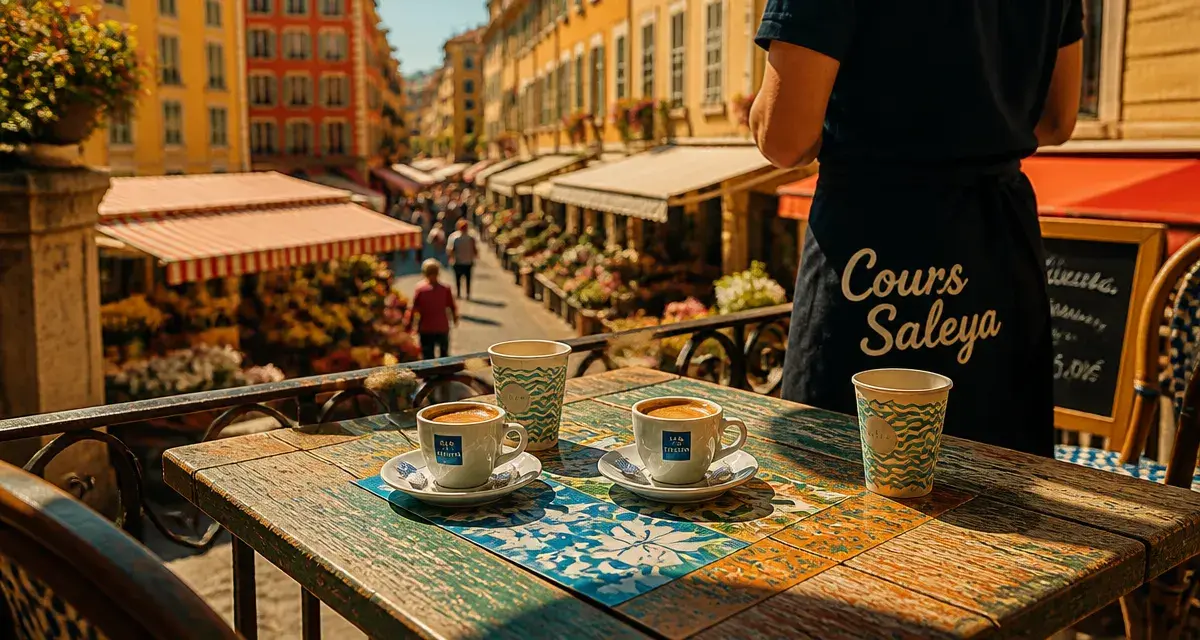 Café vieux Nice sur le Cours Saleya, tasses d’espresso et ruelles
