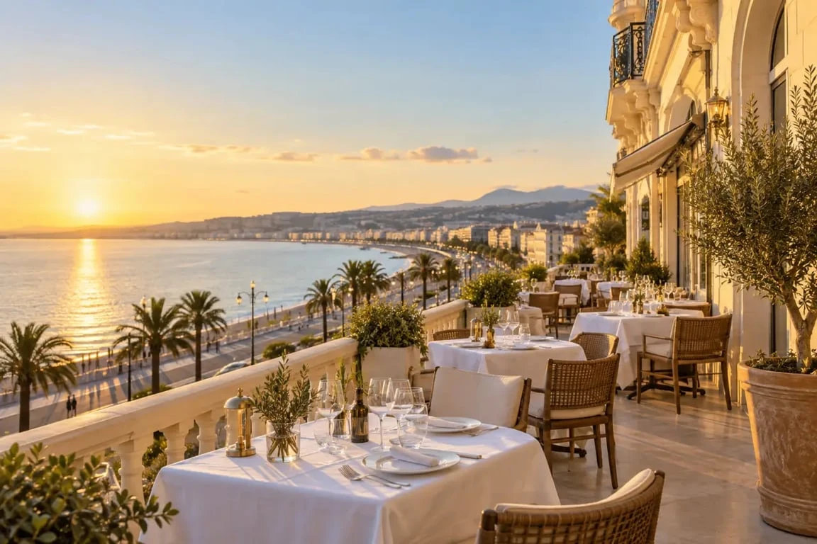 Restaurant italien à Nice sur la Promenade des Anglais avec terrasse et vue sur la baie des Anges
