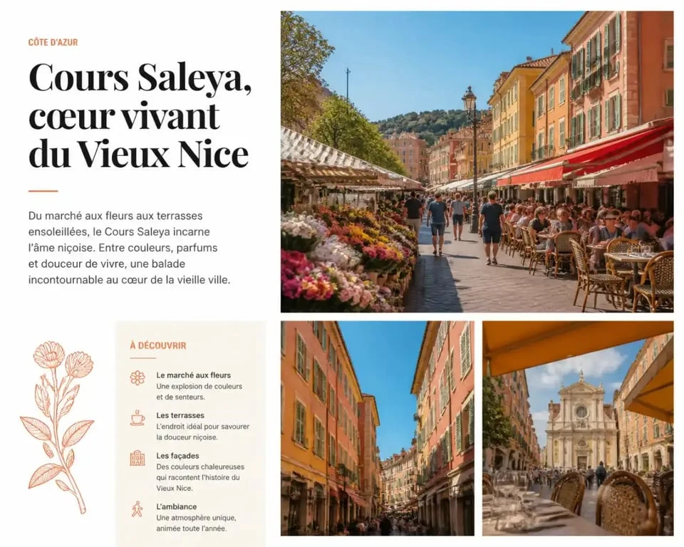 Terrasses de café sur le Cours Saleya dans le Vieux Nice