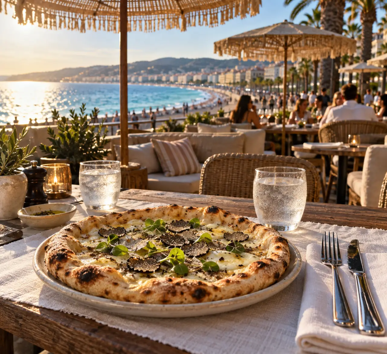 Restaurant italien Nice promenade des Anglais, terrasse face à la mer