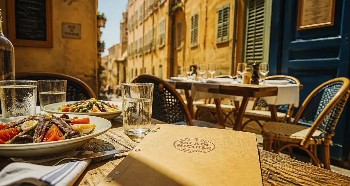Restaurant vieux nice avec terrasse : salade niçoise en extérieur