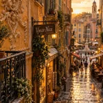 Ruelle vieux Nice au Vieux-Nice, façades baroques et pavés.