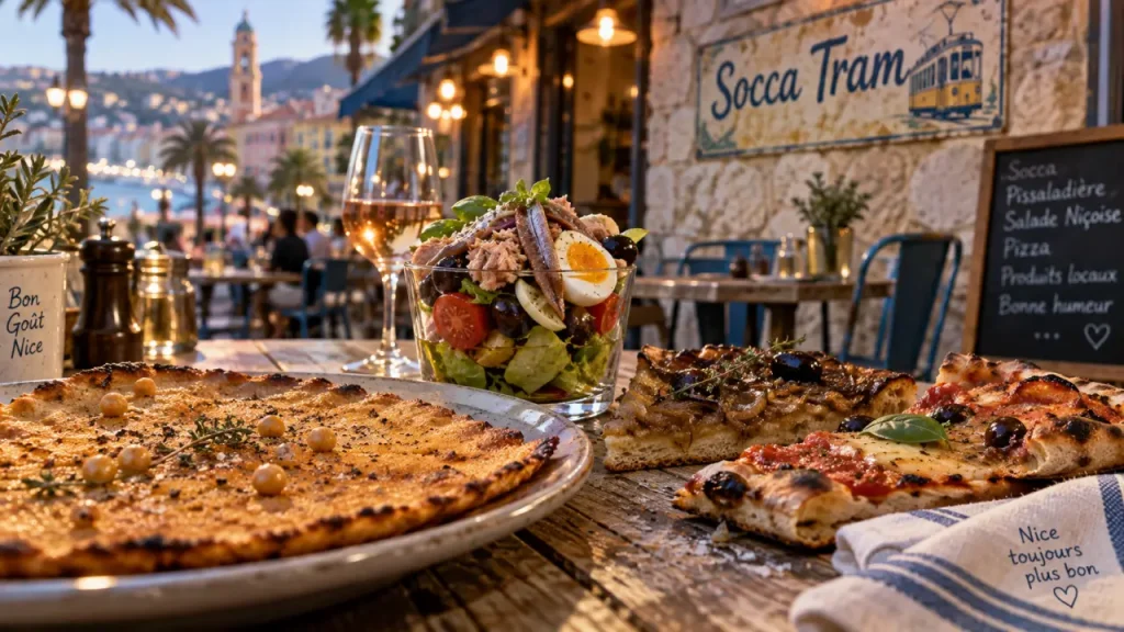 Socca Tram à Nice réunit socca, spécialités niçoises et terrasse